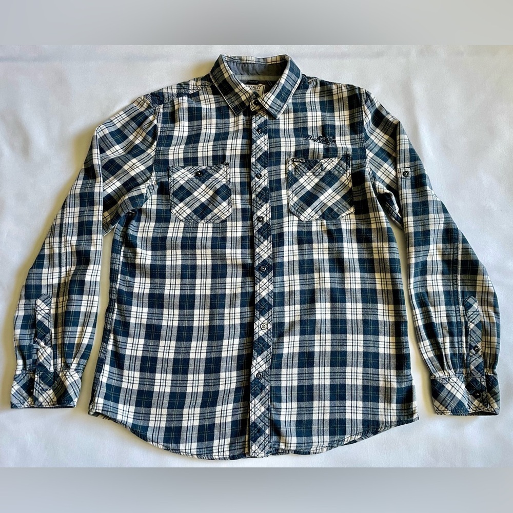 Buffalo David Bitton Men’s Blue Plaid Flannel Shirt Medium Long Sleeve